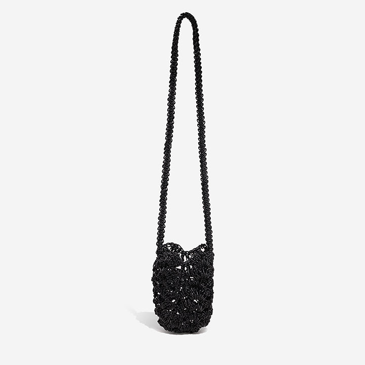 THE LACE BAG in black — openwork hand-crocheted leather mini crossbody | PROVE'M WRONG