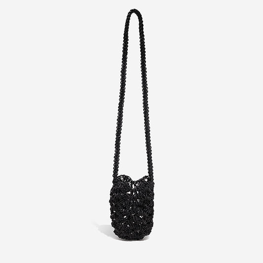 THE LACE BAG in black — openwork hand-crocheted leather mini crossbody | PROVE'M WRONG